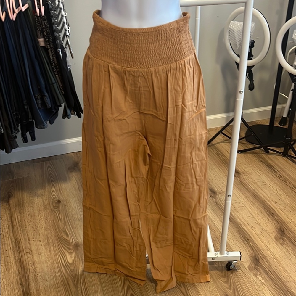 High-Waisted Tan Wide-Leg Pants